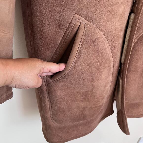 Vintage David Church Suede Mens Coat Size 40 Brown Shearling Sheepskin Marlboro - Picture 7 of 12
